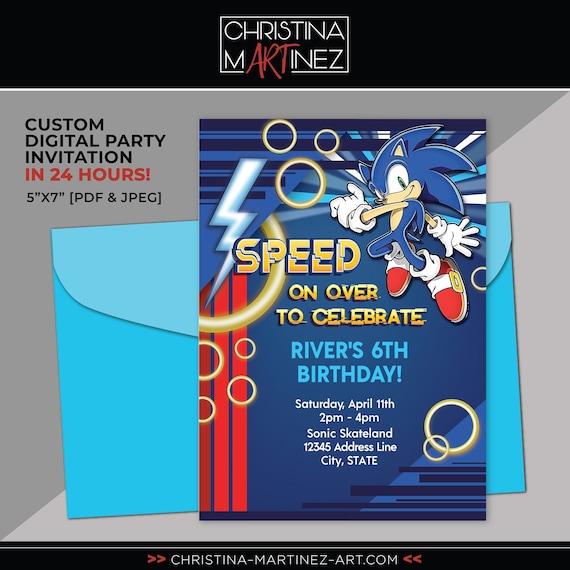 Sonic the Hedgehog Party Invitation, Sonic Birthday Party, Speed Skate Party, Sonic Invitation, Sonic the Hedgehog, Sonic Party Invite Il_570xn