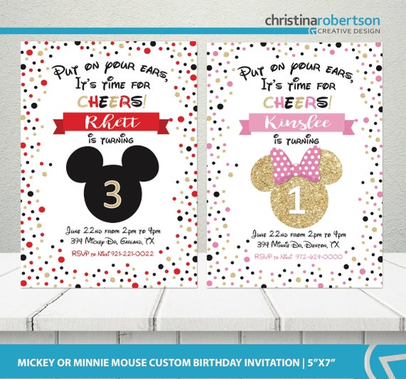 Mickey Mouse Birthday Invitation Minnie Mouse Birthday Etsy