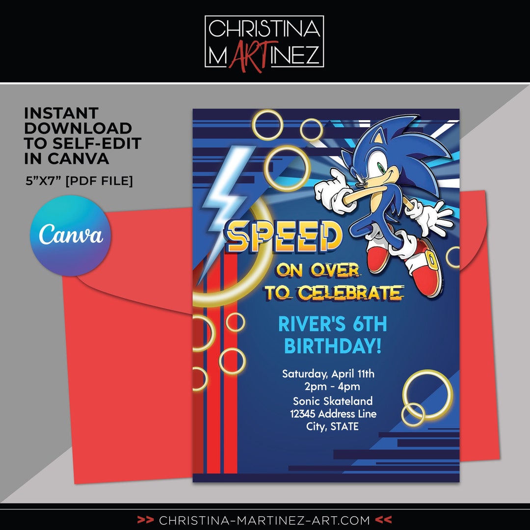 Sonic the Hedgehog Party Invitation, Sonic Birthday Party, Sonic Party