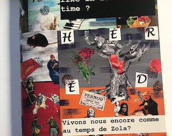 May include: A collage of images with the text "Are we still living like in Zola's time?" and "Vivons nous encore comme au temps de Zola?" The collage features a variety of images, including a cat, a tree, a heart, and a person.