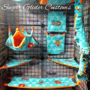 Sugar glider set, bugs on blue, suggie bedding, sugar glider set, marmoset set, rat set, glider accessories, holiday gifts, christmas gifts