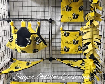 Bumble Bees Fleece Sugar Glider Cage Set for sugar gliders and marmosets