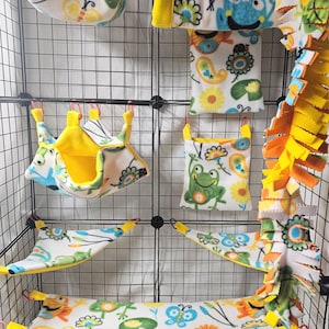 Goofy frogs sugar glider cage set, suggie bedding, sugar gliders, marmoset set, glider accessories, fleece bedding, christmas gifts