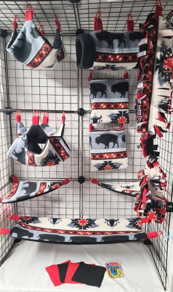 Buffalo Plaid Fleece Sugar Glider Cage Set For Sugar Gliders & Marmosets