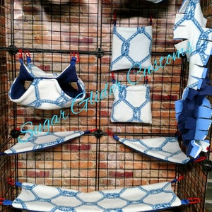 Sailor ropes sugar glider cage set, suggie bedding,  marmoset set, fleece bedding, glider accessories, holiday gifts, christmas gifts