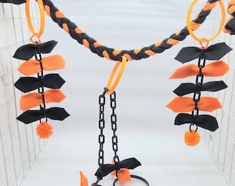 Ready to ship, Halloween Braided Rope pulley and reset toy, orange and black,braided rope vine, sugar glider halloween rope, marmoset