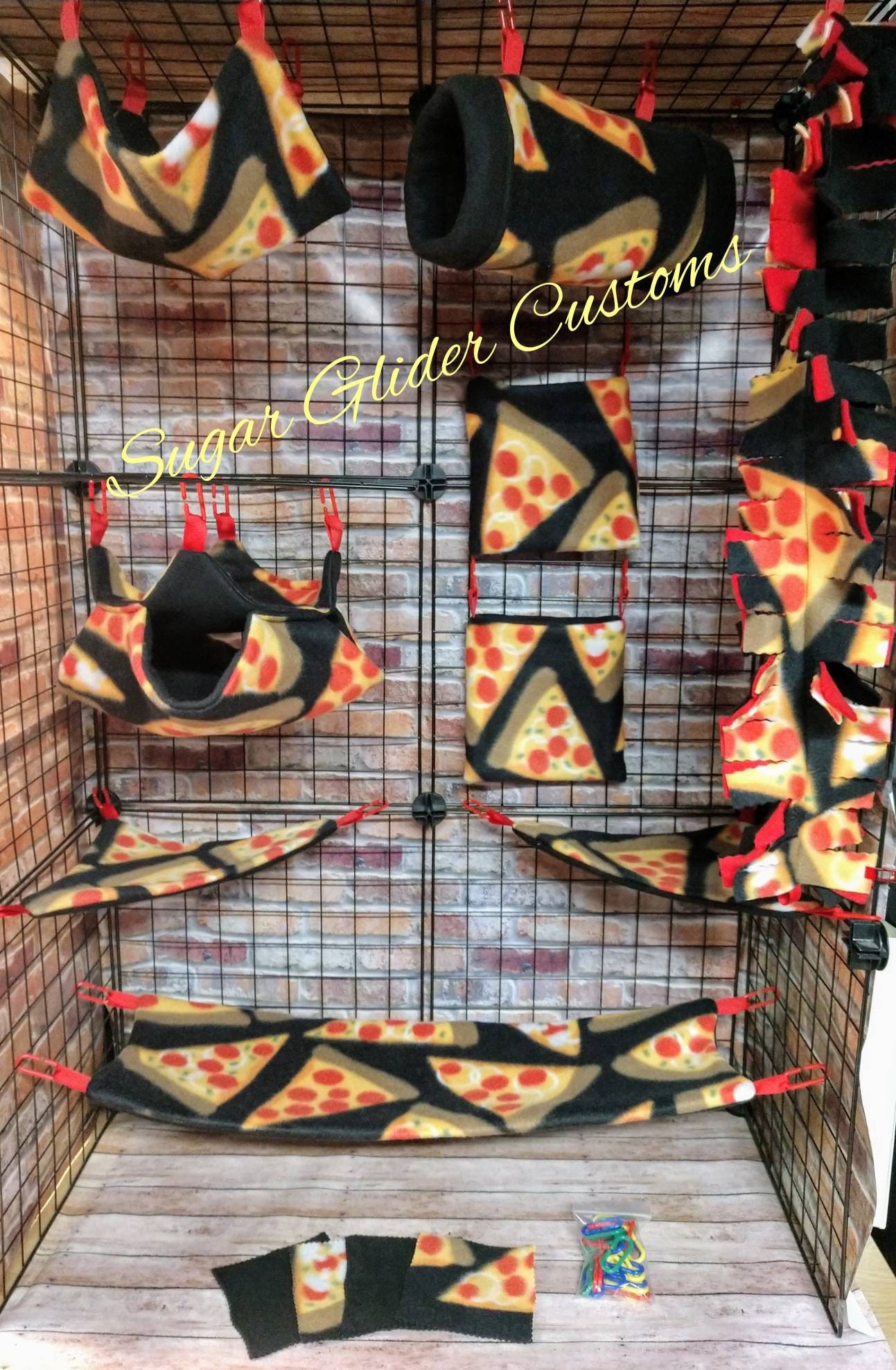 Pizza Fleece Cage Set For Sugar Gliders & Marmosets