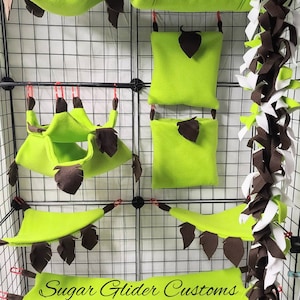 Green Jungle set with brown, suggie bedding, sugar glider set, marmoset set, small animal bedding, glider accessories, christmas gifts