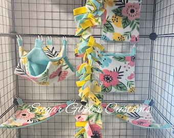 Watercolor floral summer  sugar glider cage set, suggie bedding, marmosets,glider accessories, holiday gifts, christmas gifts