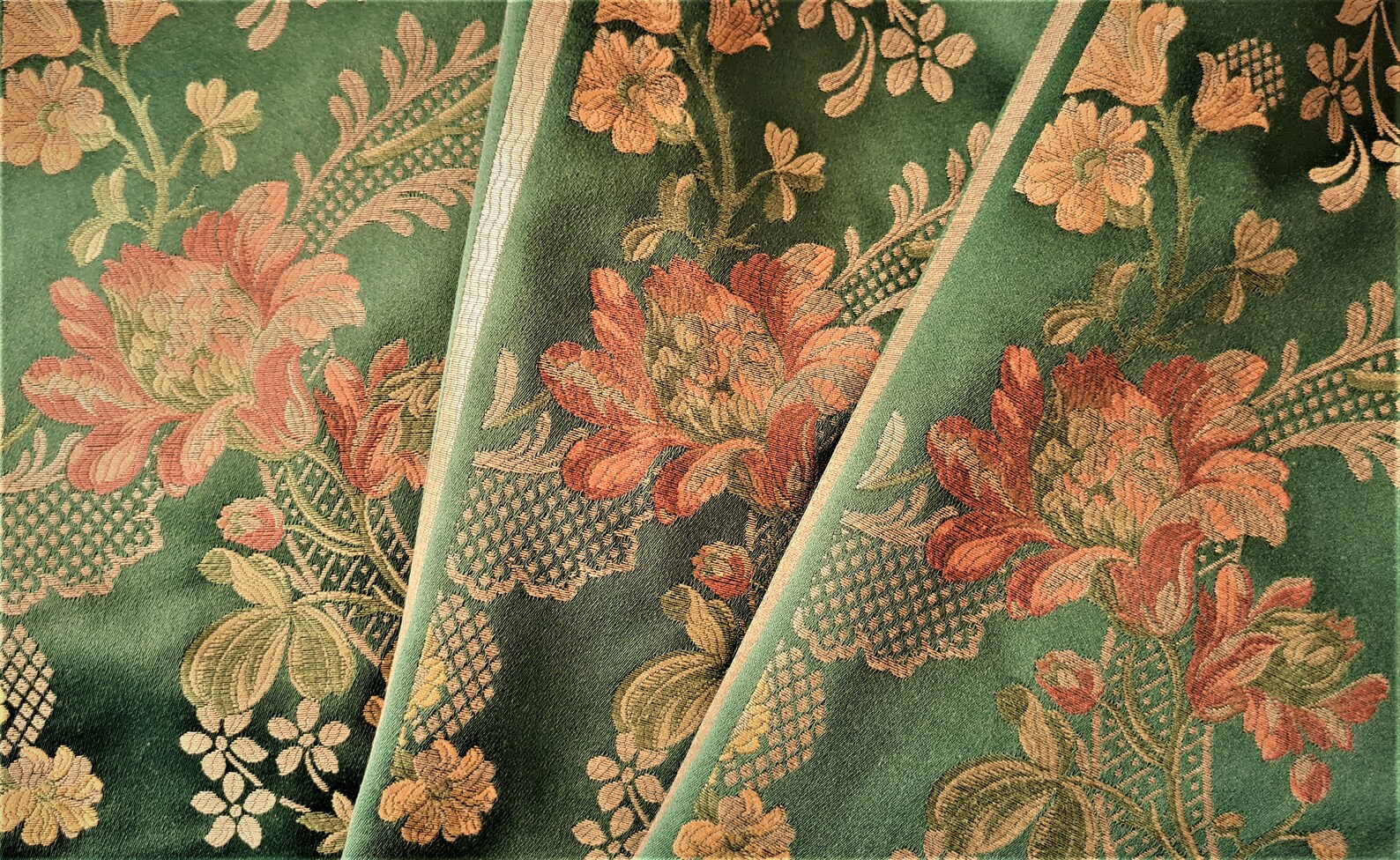 Green Silk Damask Fabric Fabulous Silk Brocade Lampas Etsy