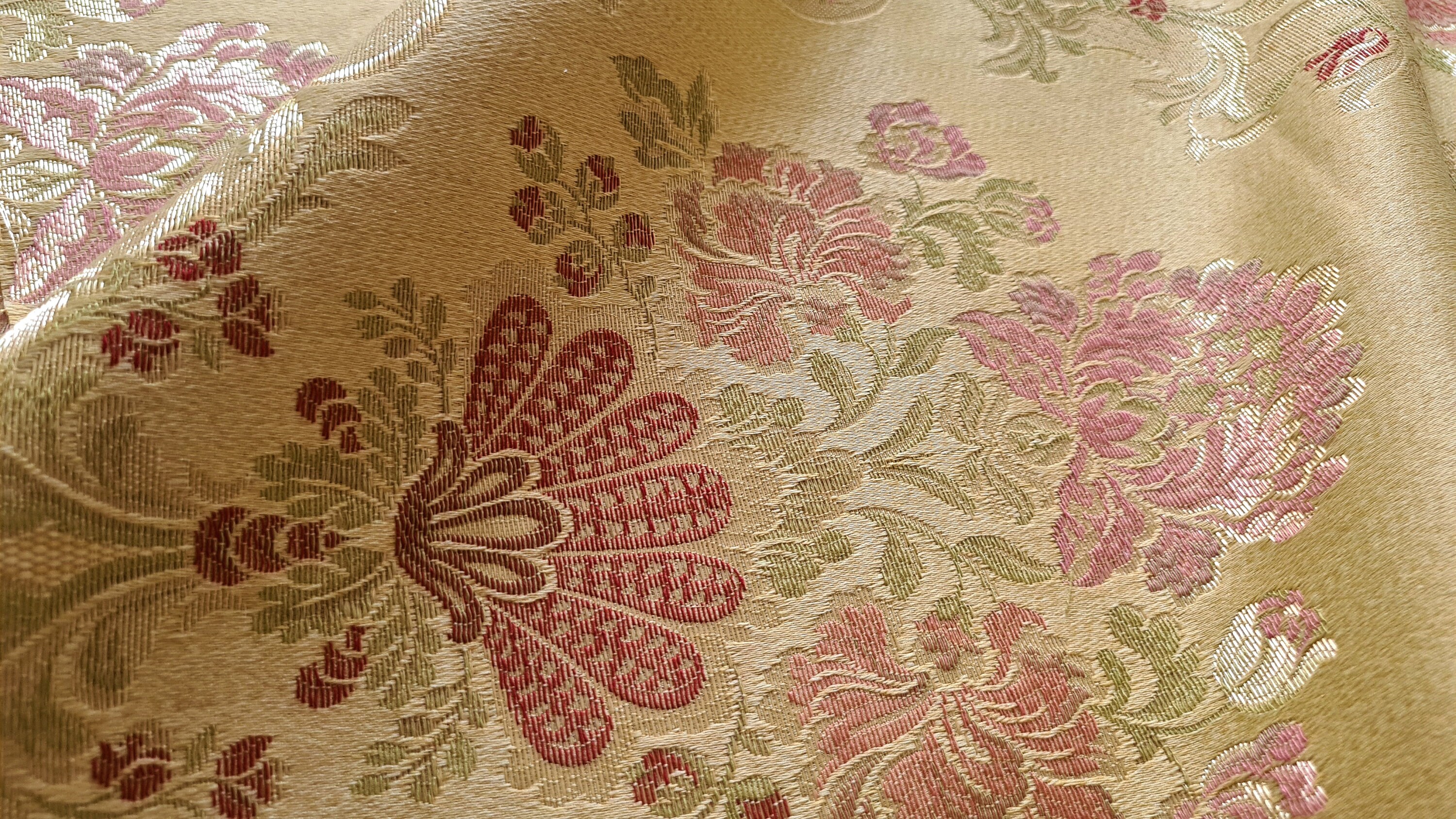 Gold Silk Damask Fabric Floral Design Fabric Exclusive Etsy UK