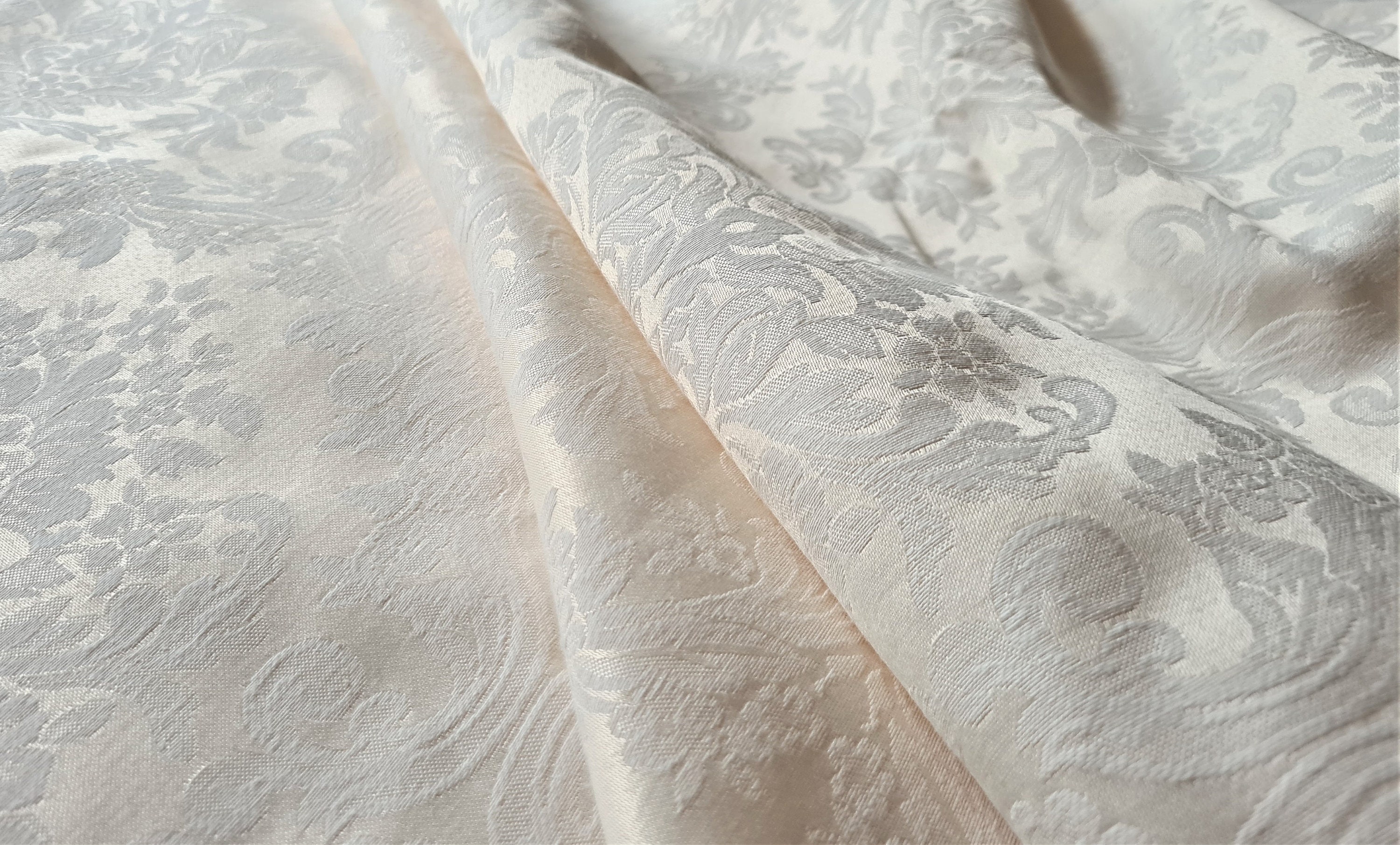 Ivory Damask Upholstery Fabric