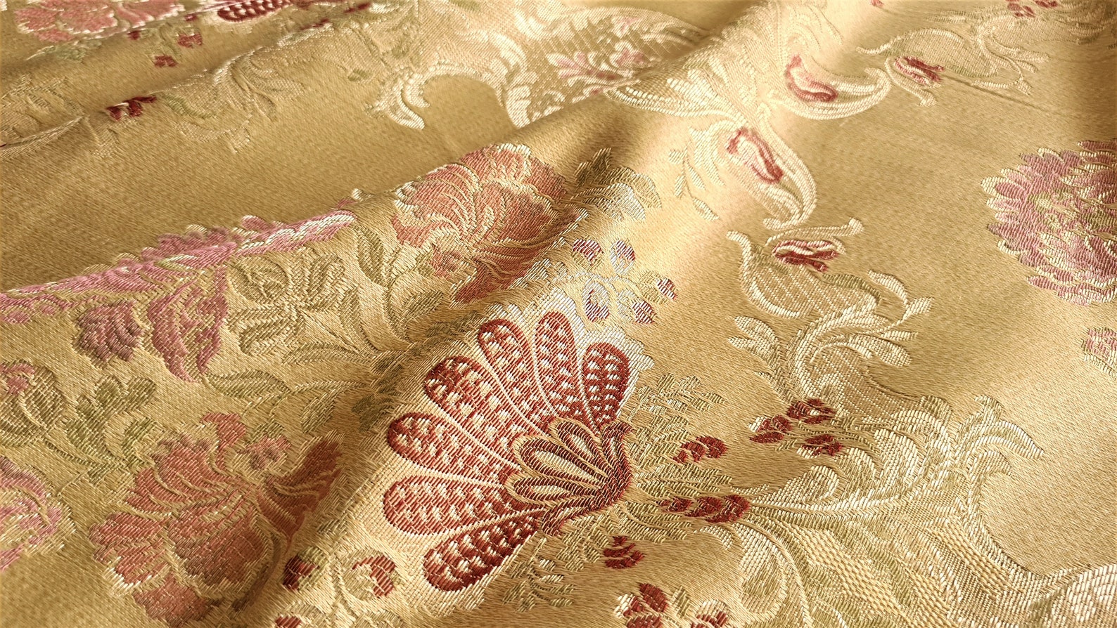 Gold Silk Damask Fabric Floral Design Fabric Exclusive Etsy UK