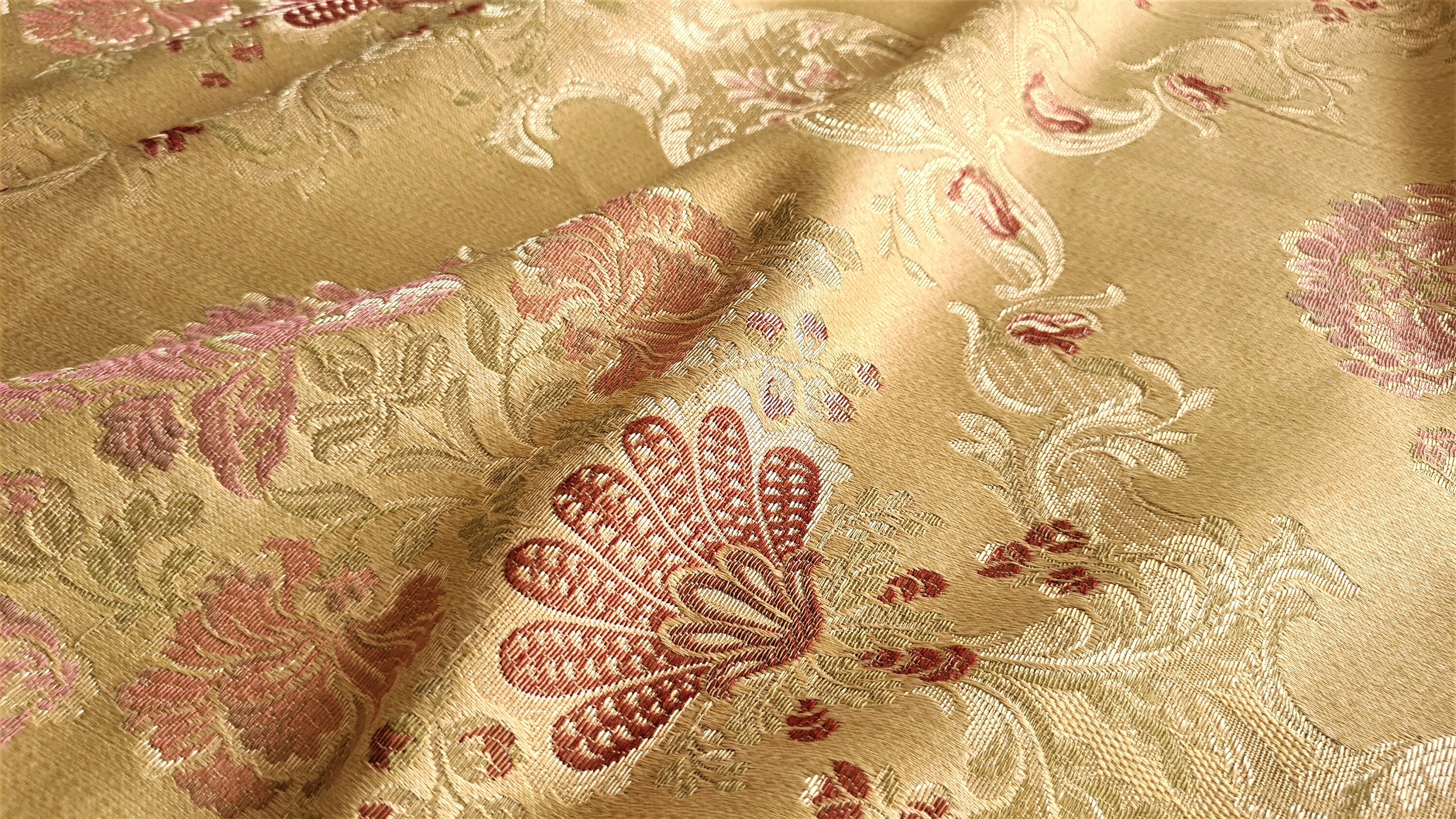 Gold Silk Damask Fabric Floral Design Fabric Exclusive Etsy UK