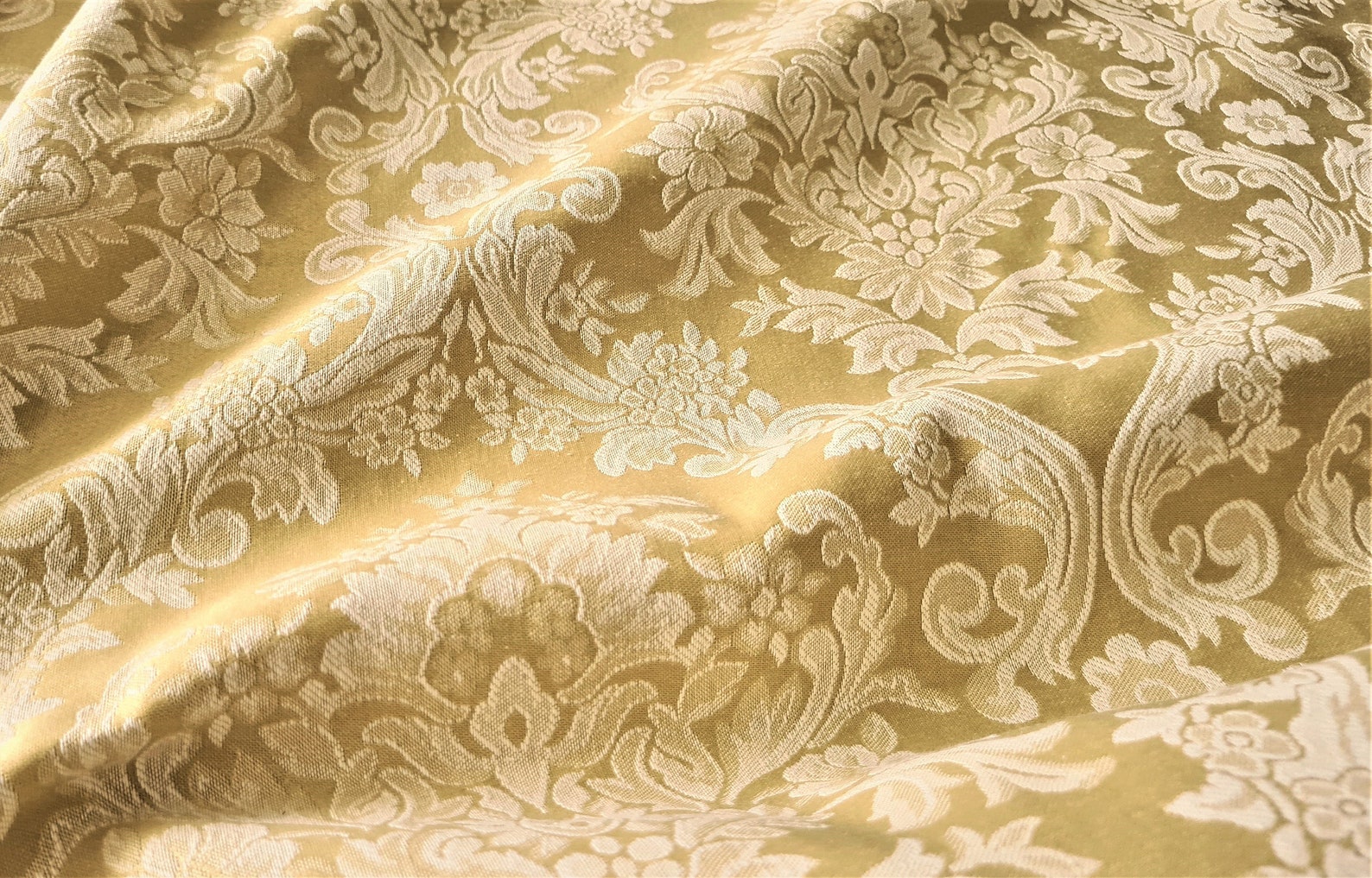 Gold Silk Damask Fabric Floral Design Fabric Exclusive Etsy