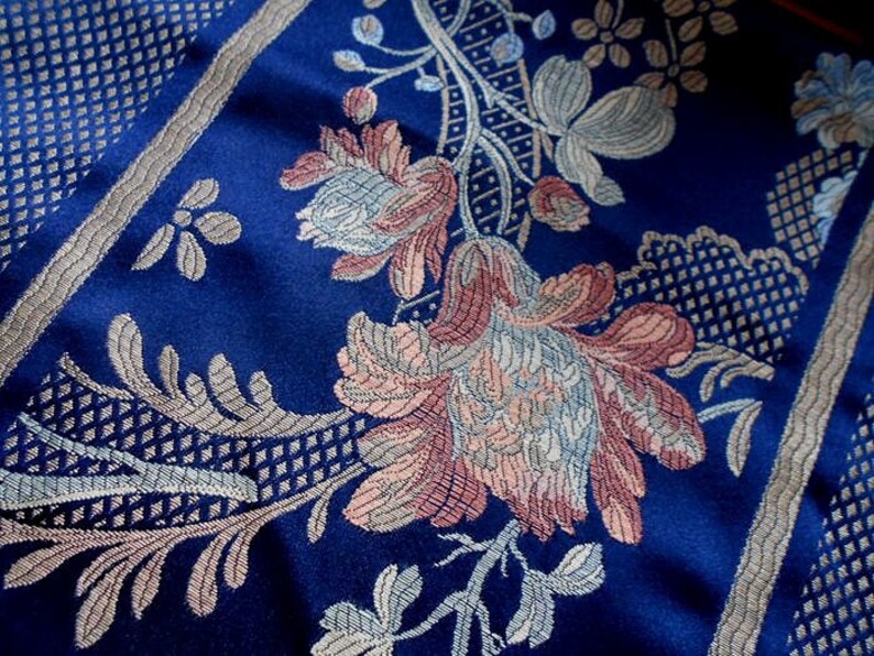 Blue Silk Damask Fabric Fabulous Silk Brocade Lampas Etsy