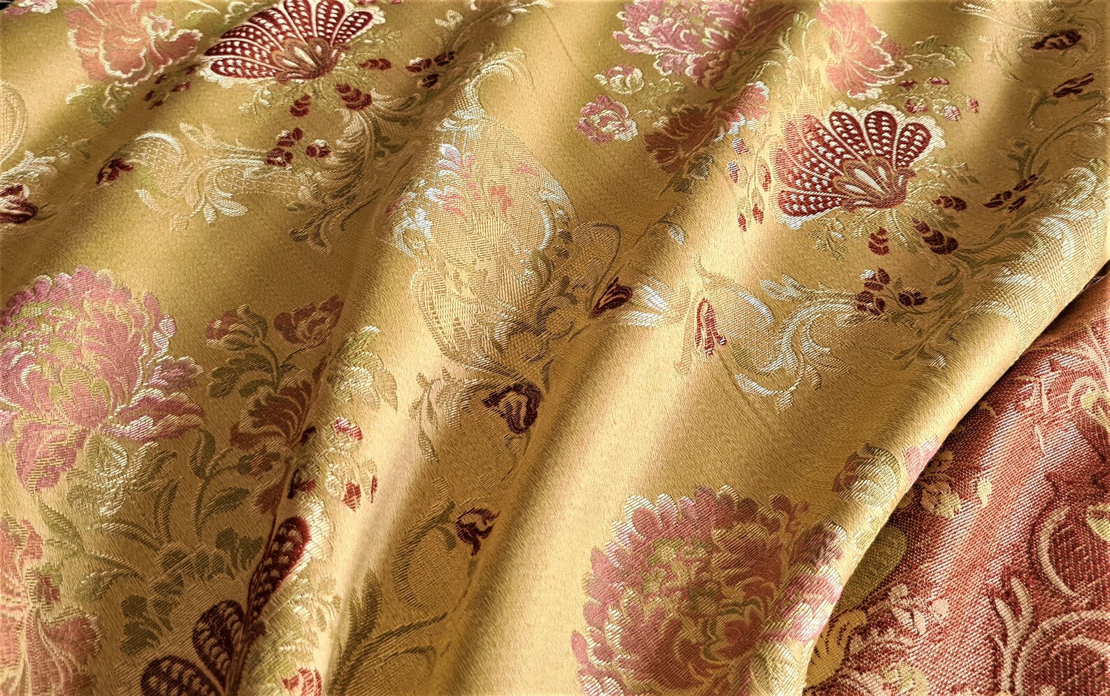 Gold Silk Damask Fabric Floral Design Fabric Exclusive Etsy UK
