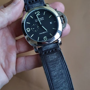 Uhrenarmband Leder grau: Künstlich gealtert, 18mm-24 mm