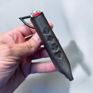 Leather Lighter Case for BIC Maxi – Embossed Playing Card Suits – Gray Handmade Cover
