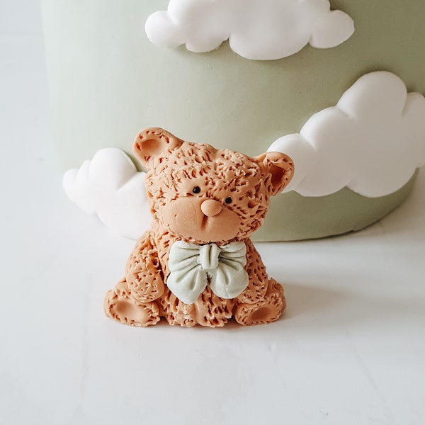 Sage Green Bear CAKE TOPPER essbare Fondant Bär, Baby-Dusche, 1. Geburtstag, Geschlecht offenbaren, Zucker Topper