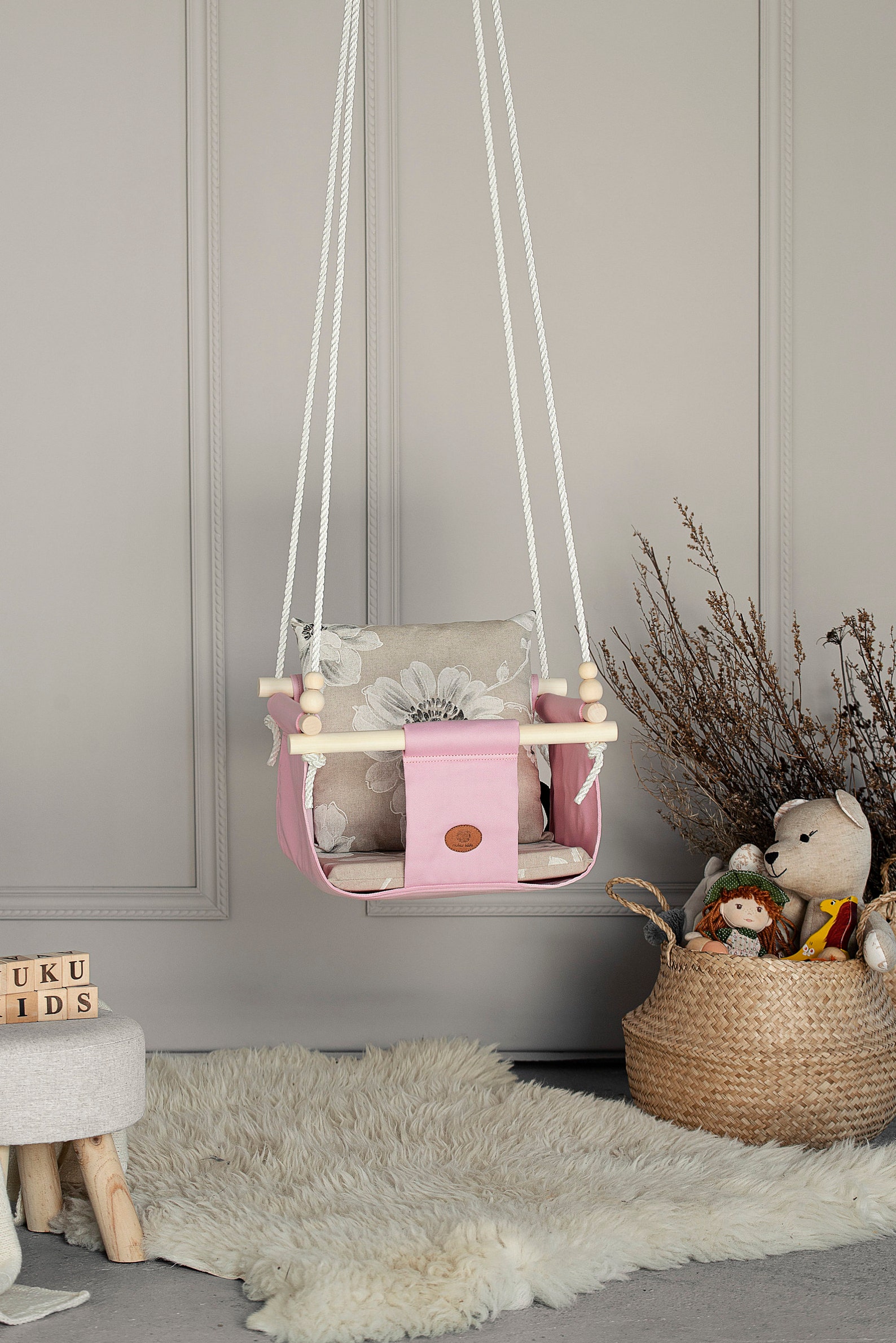 Pink Nursery Swing Chair for Baby Girl Indoor Toddler Swing Etsy