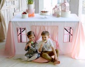 Pink tablecloth house - Table tent for kids - Kids playhouse - Birthday tablecloth - Baptism table decoration - Children play house - Fort