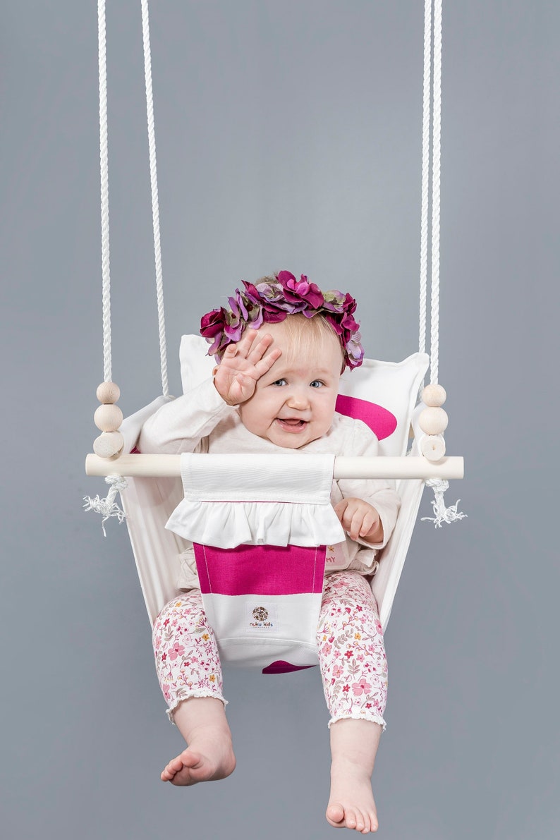 Baby Swing Pink And White Fabric Swing For Baby And Toddler Hammock Swing Chair Indoor And Outdoor Children Swing