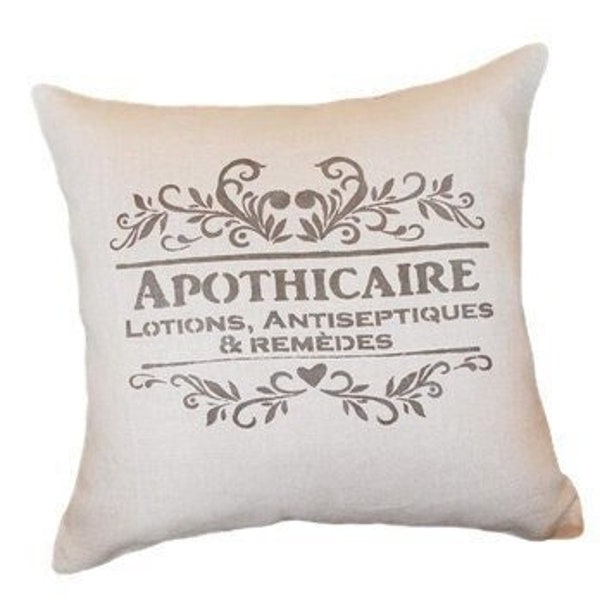 Coussin housse en lin - coussin pharmacie ou apothicaire- coussin shabby chic -