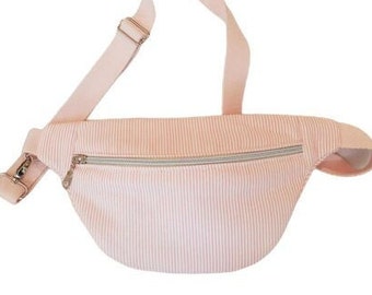 pink and white striped cotton fanny pack