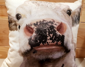 Coussin  Housse de coussin tête de vache en toile de coton 100% biologique.