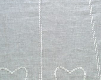 curtain curtain breeze bise in unbleached linen with its embroidered hearts- height 89 cm