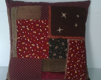 cushion in patchwork velvet embroidered 50 x 50