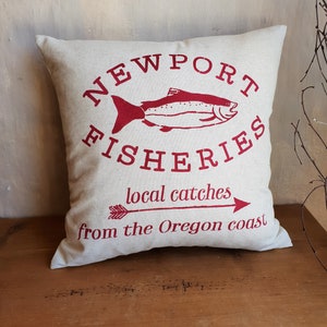 Cushion nautical cover in cotton canvas, -fishing port USA - fish- decoration seaside