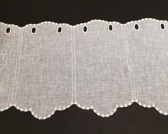 rideau  brise bise lin et polyester blanc brodé - hauteur 30 cm