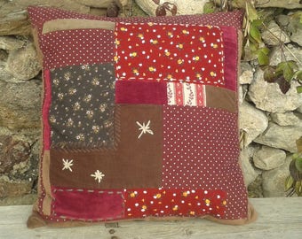 Cushion cover - embroidered velvet patchwork pillow 50 x 50