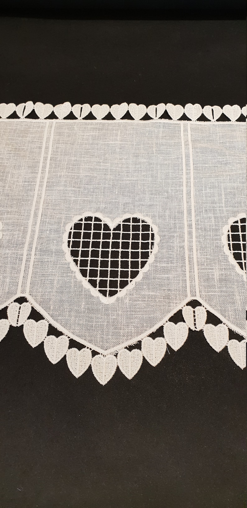 rideau brise bise blanc incrustation guipure coeur hauteur 30 cm rideaux coeur image 4