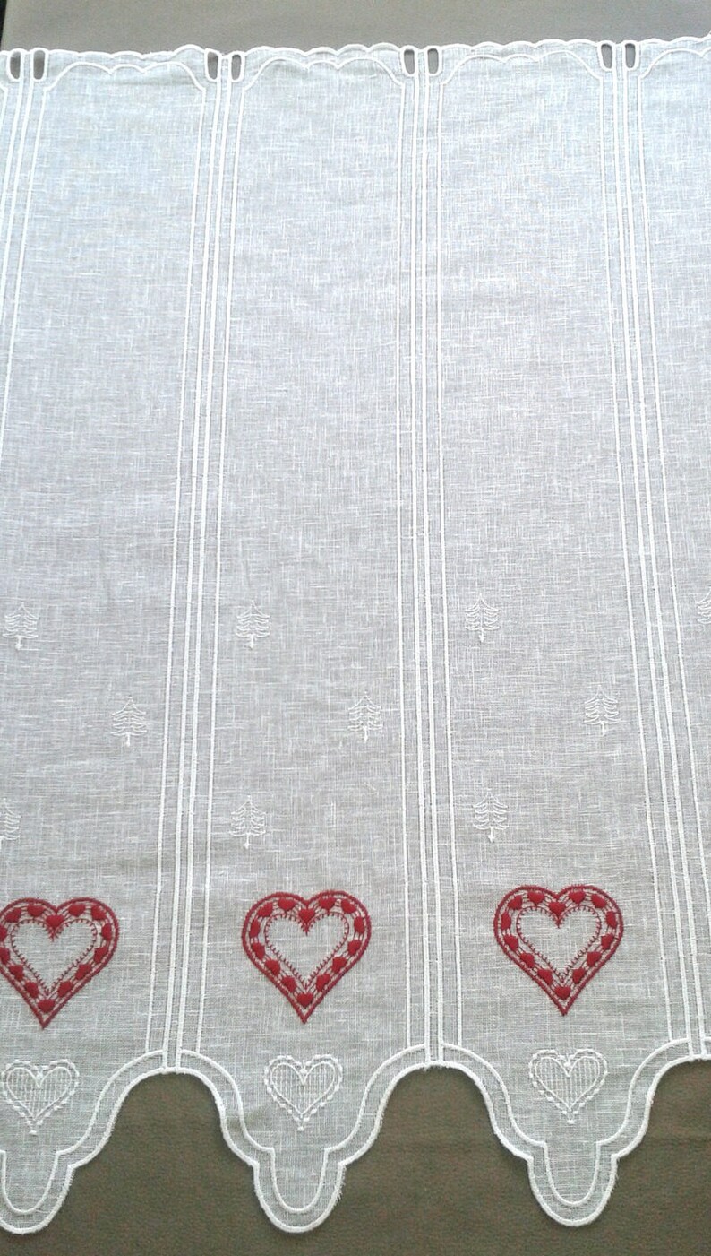 white linen embroidery red hearts scalloped breeze curtain white linen embroidery red hearts scalloped breeze curtain