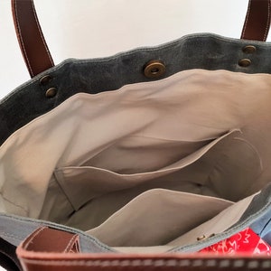 sac cabas en toile cirée et cuir bandoulière réglable _ imperméable-unisexe image 6