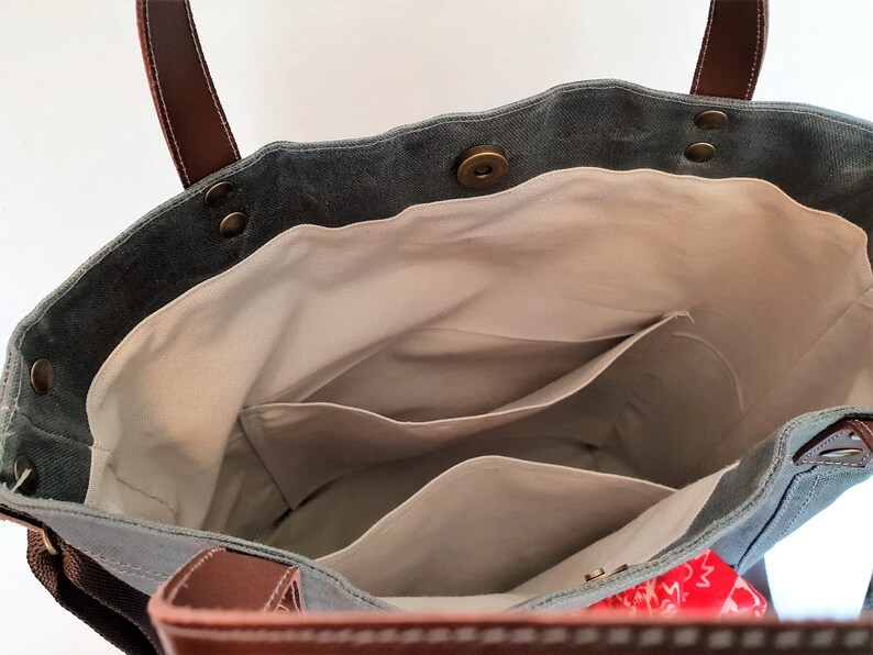 sac cabas en toile cirée et cuir bandoulière réglable _ imperméable-unisexe image 6