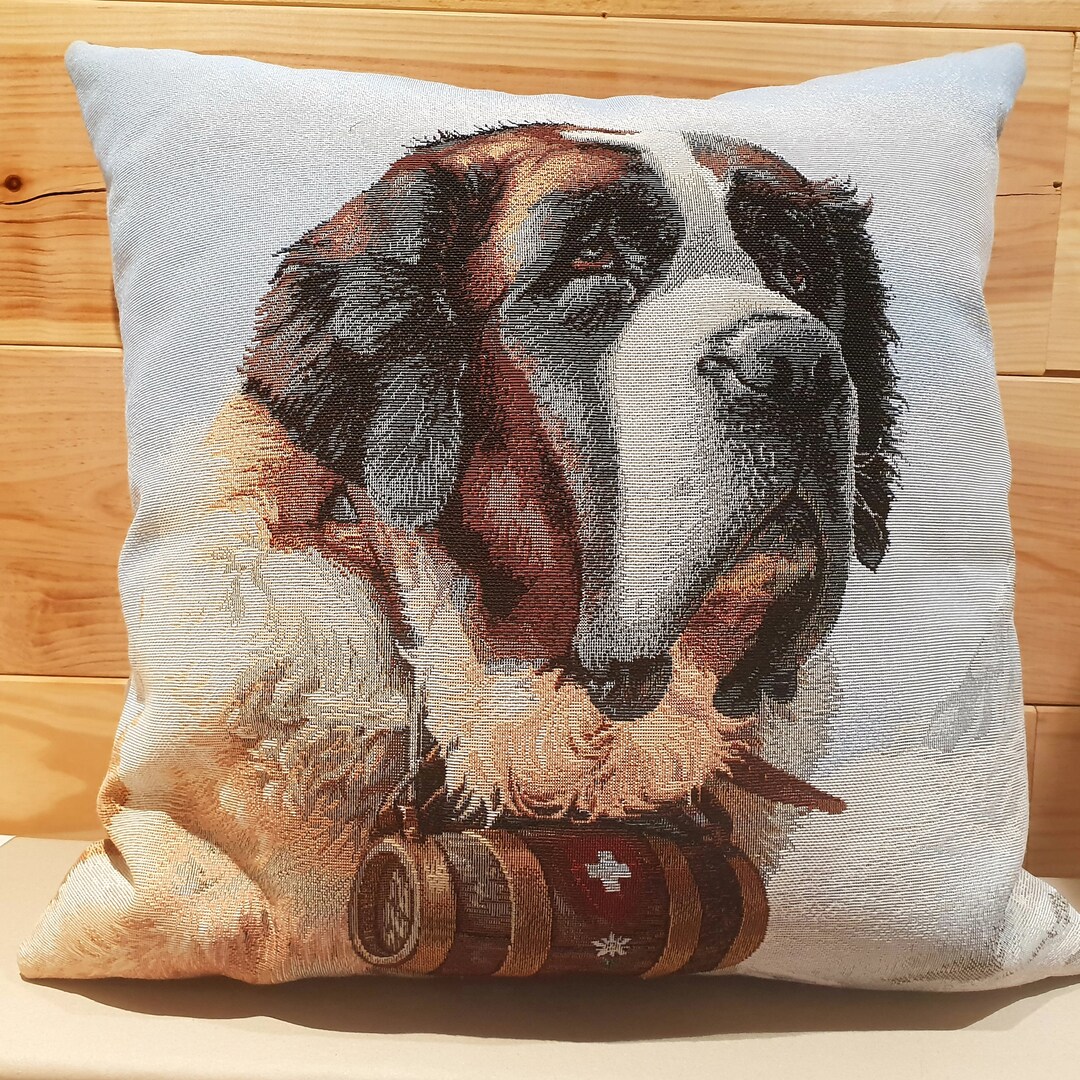 Coussin Range-Pyjama Chien St Bernard - Peluche Douce 35x35 Cm - Enfant