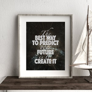 May include: A framed print with a black and white quote on a dark background. The quote reads "The best way to predict your future is to create it".