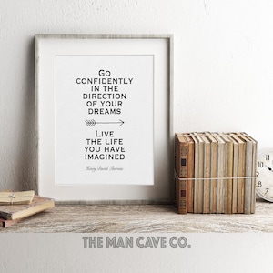 Henry David Thoreau quote printable art print Go confidently in the direction of your dreams Nursery quote print Gray wall art Man cave art