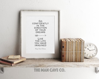 Henry David Thoreau quote printable art print Go confidently in the direction of your dreams Nursery quote print Gray wall art Man cave art