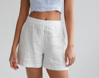 Short en lin pour femme, short taille haute avec dos élastiqué, short de festival LILA