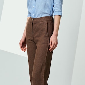 Maxi linen trousers with elastic waist, heavy-linen trousers with pockets, casual linen pants with zipper, handmade linen trousers GROUND