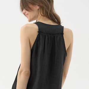 A-line flared linen top, racer-back linen top, scoop-neck linen blouse, linen tank top with slits, sleeveless vacation top SPUR