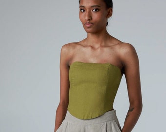 Linnen korset met veters aan de achterkant, bruiloftskorset, bruidsmeisjesblouse, modieuze blouse, off-shoulder linnen top, getailleerde linnen blouse GRACE