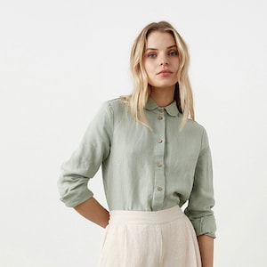 Peter Pan collar linen shirt with long sleeves, button down linen shirt, work linen shirt, elegant linen shirt, retro linen shirt LUCCA