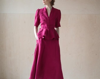 Flared linen skirt with pockets, midi linen skirt, A line skirt, boho linen skirt, flowy skirt, bias cut skirt ALBA