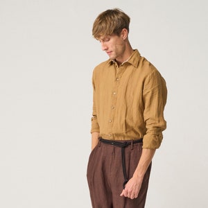 Camicia in lino da uomo a manica lunga, camicia oxford da uomo a manica intera con colletto a contrasto OHIO immagine 1